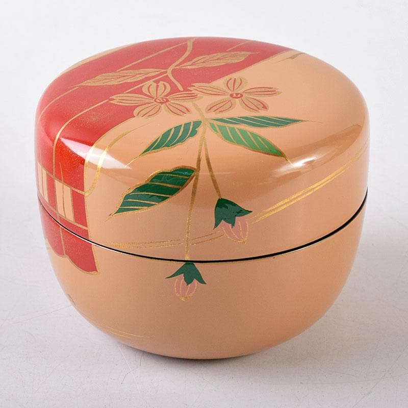 茶道具　山中塗　早見征一作　白漆　花筏蒔絵　平棗　共箱　V　8211