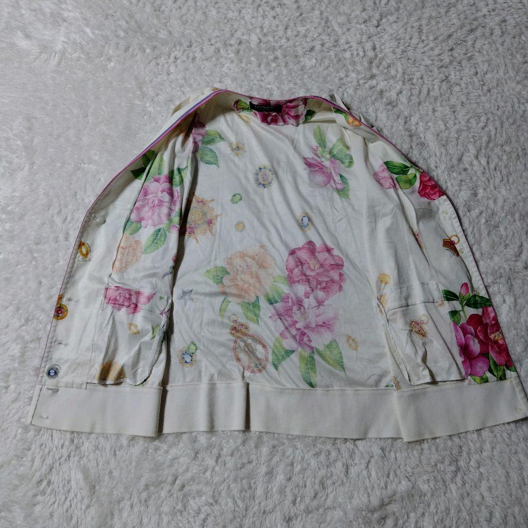 【美品】レオナール　カーディガン　花柄　金ボタン　宝石 ロゴボタン