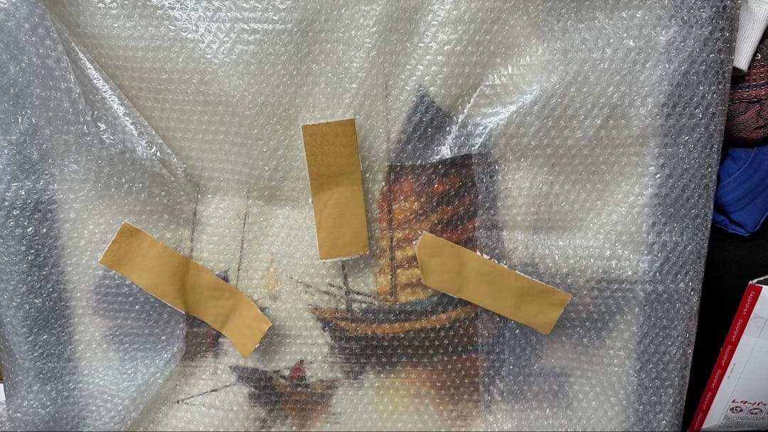 W. Chan 油彩画 船と港の風景