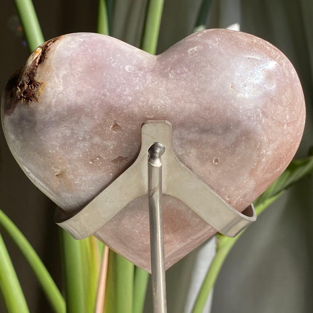 【 天然石 美しい ピンクアメジスト ハート おまけ台座付き481g 】