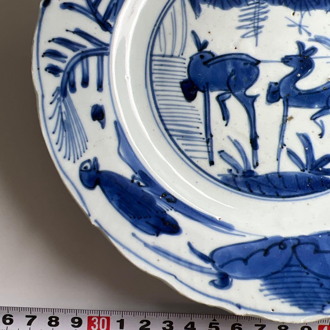 中国明時代　古染付鹿文七寸皿　直径約21㎝　東Y7-1024☆2F