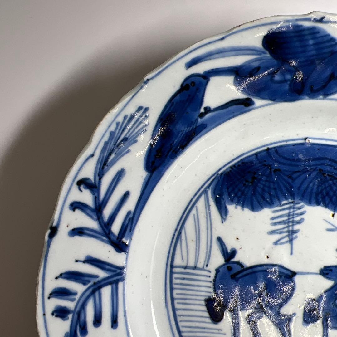 中国明時代　古染付鹿文七寸皿　直径約21㎝　東Y7-1024☆2F