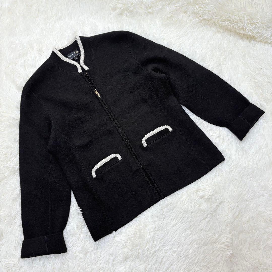 Agnes b カーディガン　ジップアップ　アルパカ混　黒　L 3
