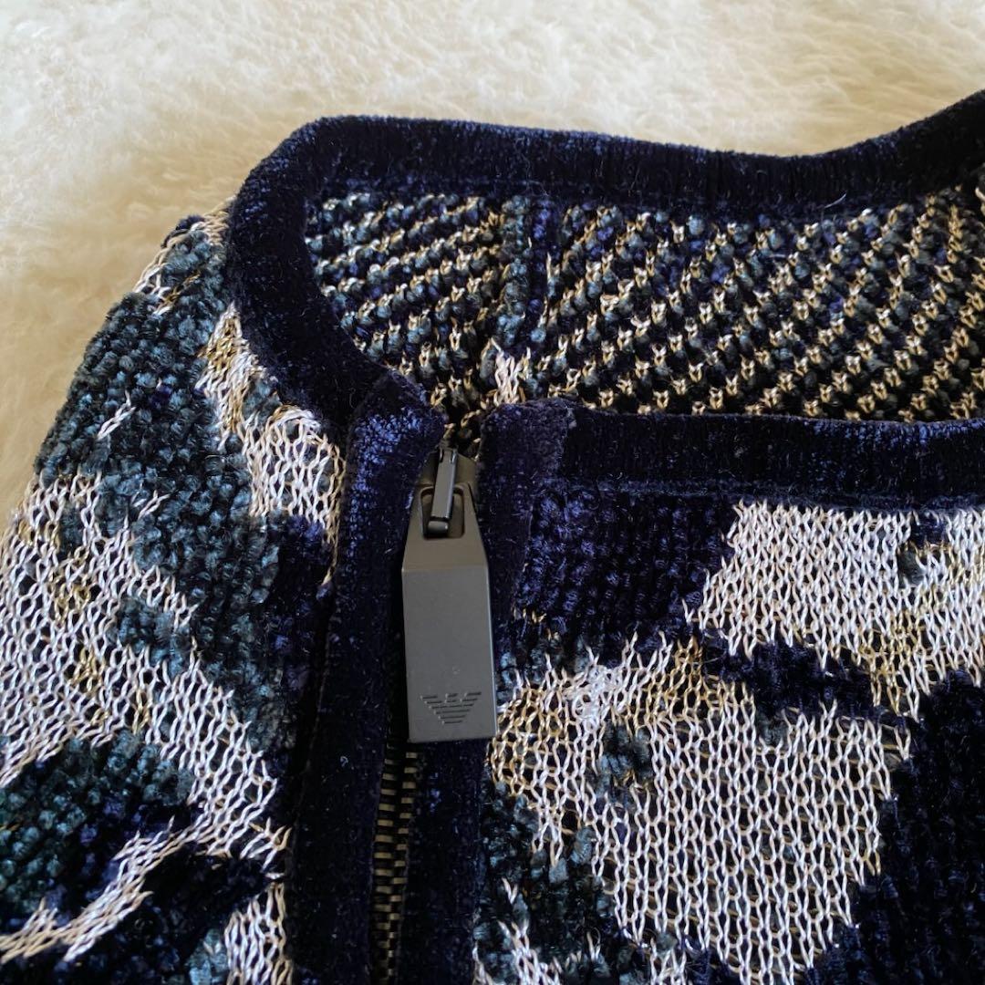 EMPORIO ARMANI ライダース　ニット　ジャガード　ベロア　総柄　M