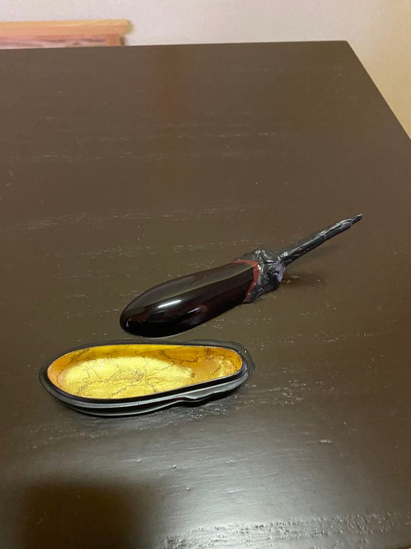 香合　荒井樹芳 作「茄子 香合」内金箔 共箱 茶道具