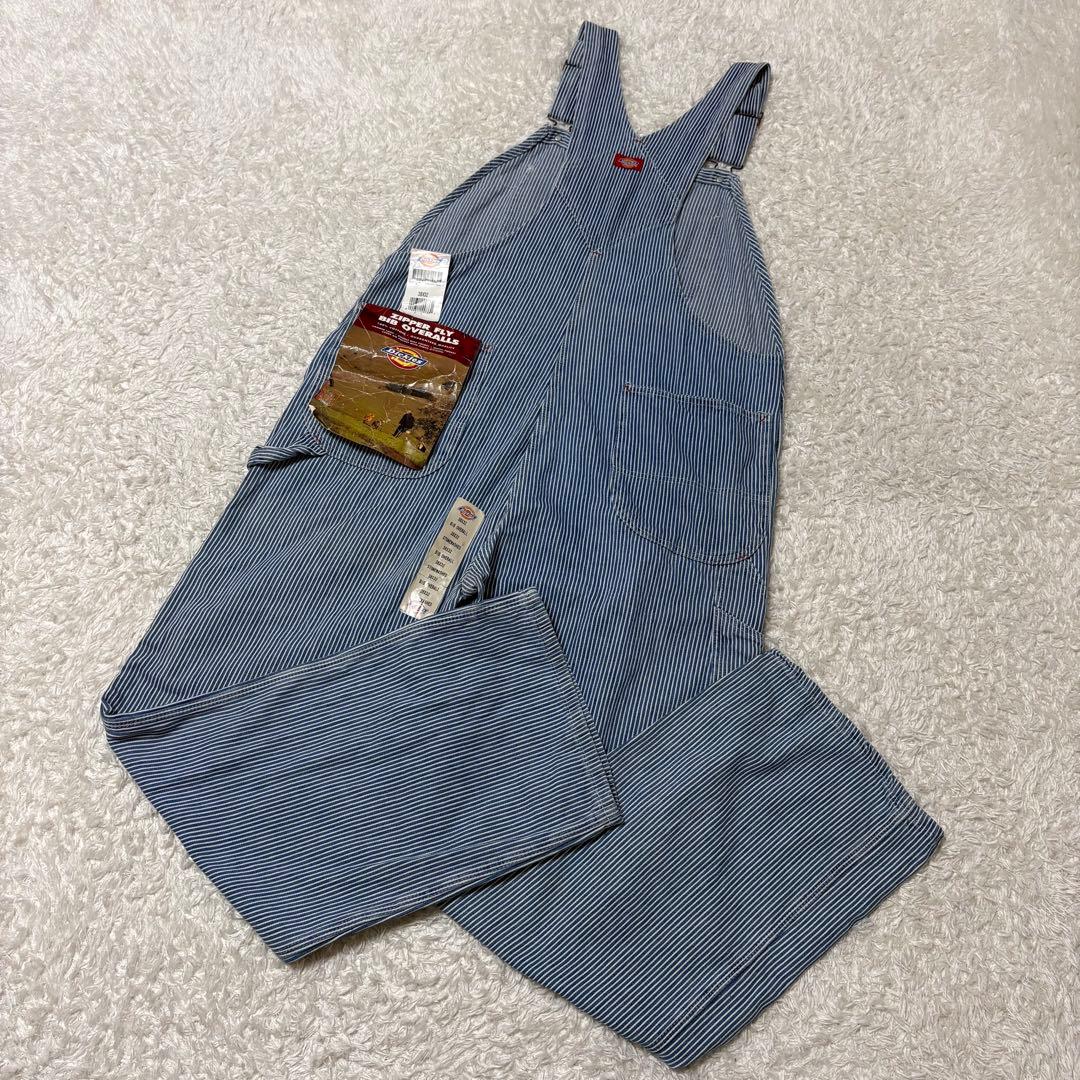 メキシコ製　90's Dickies オーバーオール　ヒッコリー　38x32