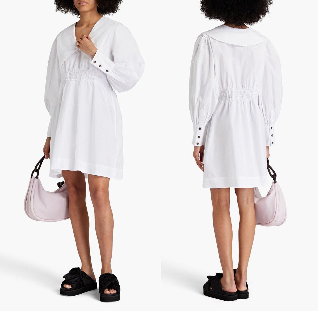 美品 GANNI インド製 ビッグカラーブラウス ミニワンピース ホワイト C