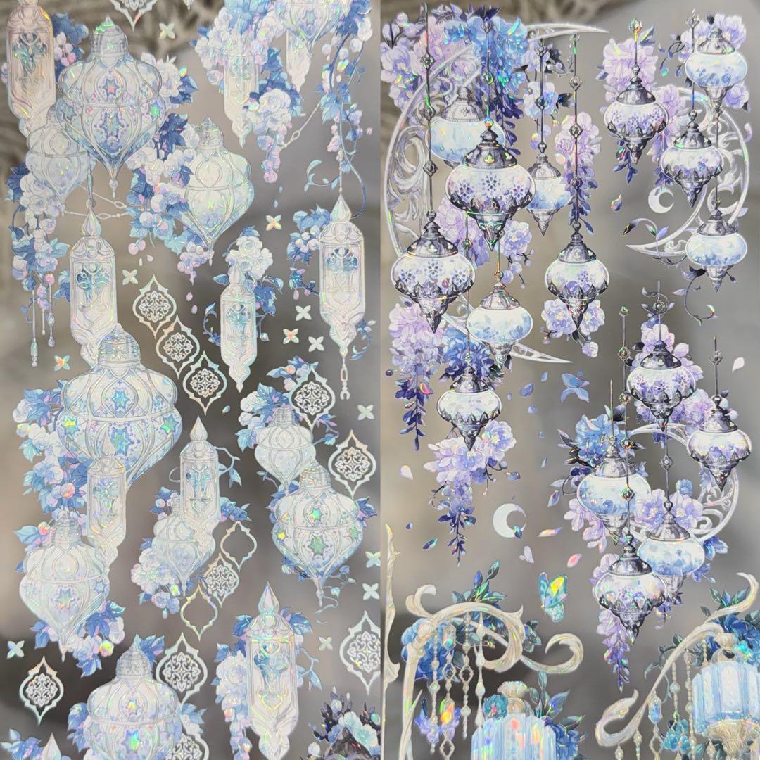 【9469】海外　マステ　3/5/巻　貝殻光マスキングテープ　青　ランプ　装飾系