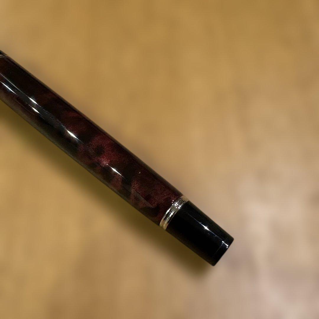 美品　グランセ　ルビーレッド　マーブル　万年筆 細字　１４Ｋ