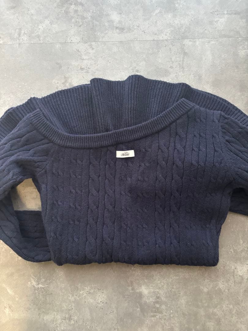 yilon イロン ワンショルダーケーブルニットワンピ ネイビー