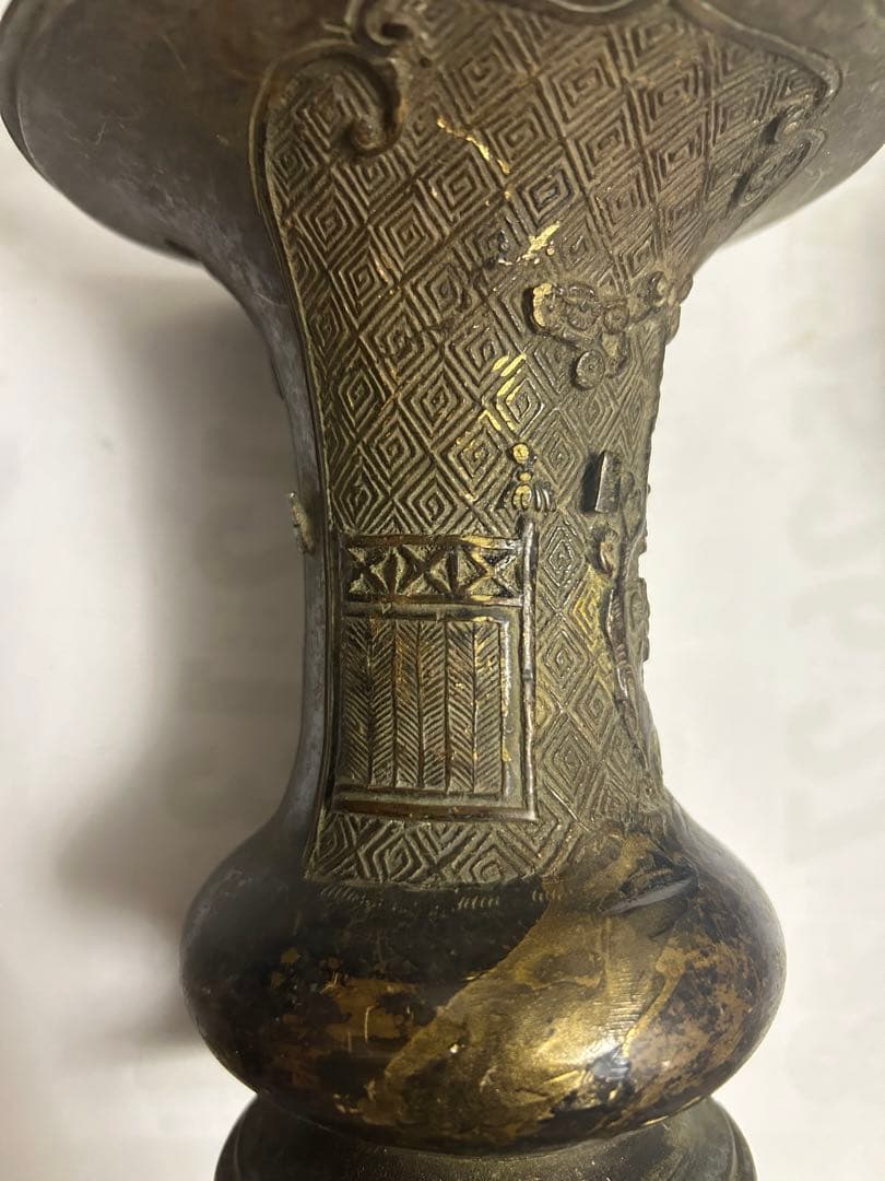 古花瓶，宣德銅製，古董，時代物