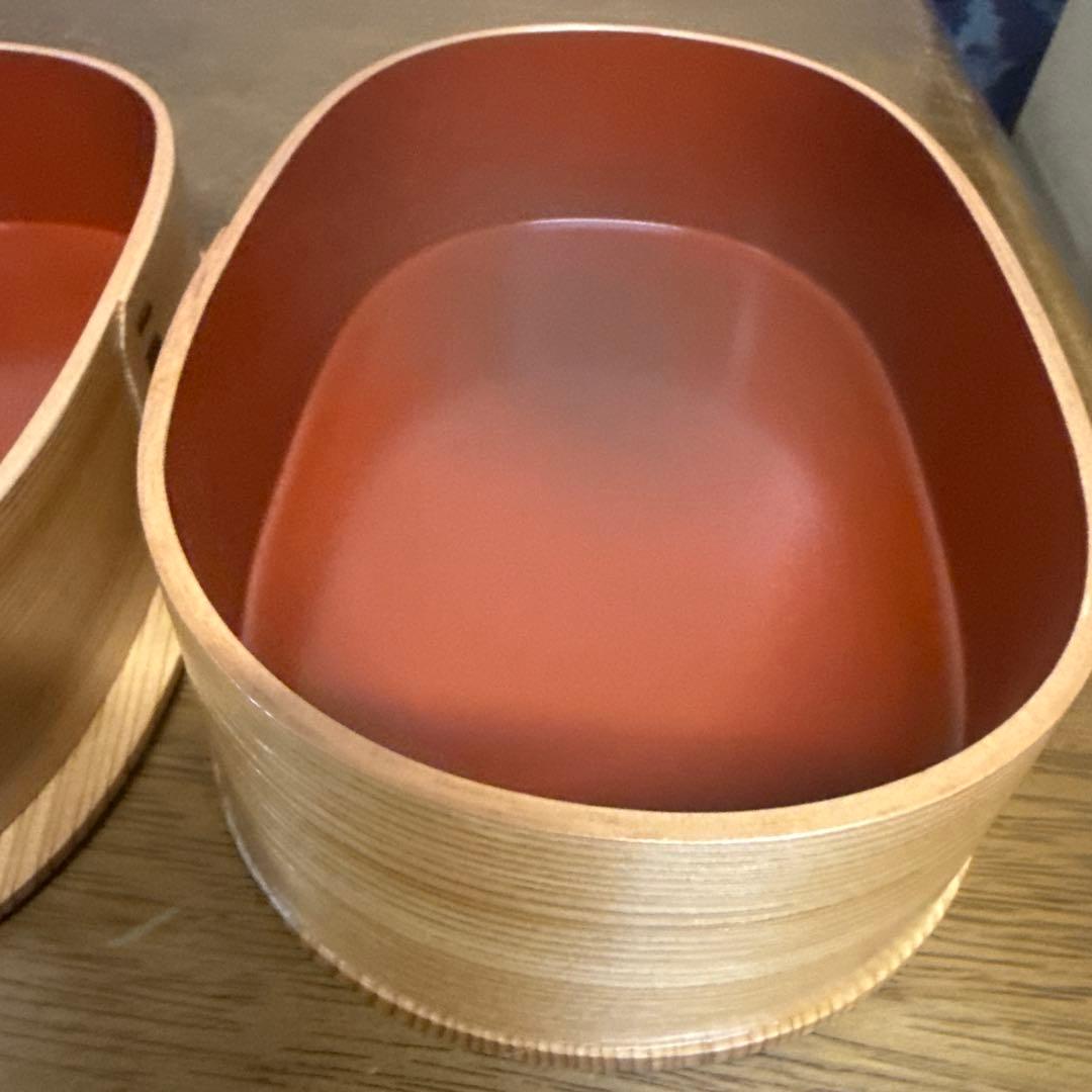 秋田　曲げわっぱ　未使用　弁当箱 朱塗　2段重ね