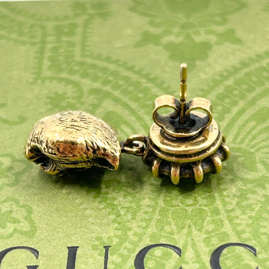 美品✨　グッチ　ピアス　キャット　アニマル　クリスタル　GG　インターロッキング