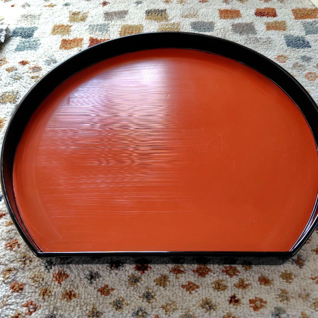 漆器 半円形深膳 5枚セット 朱色と黒　レトロ