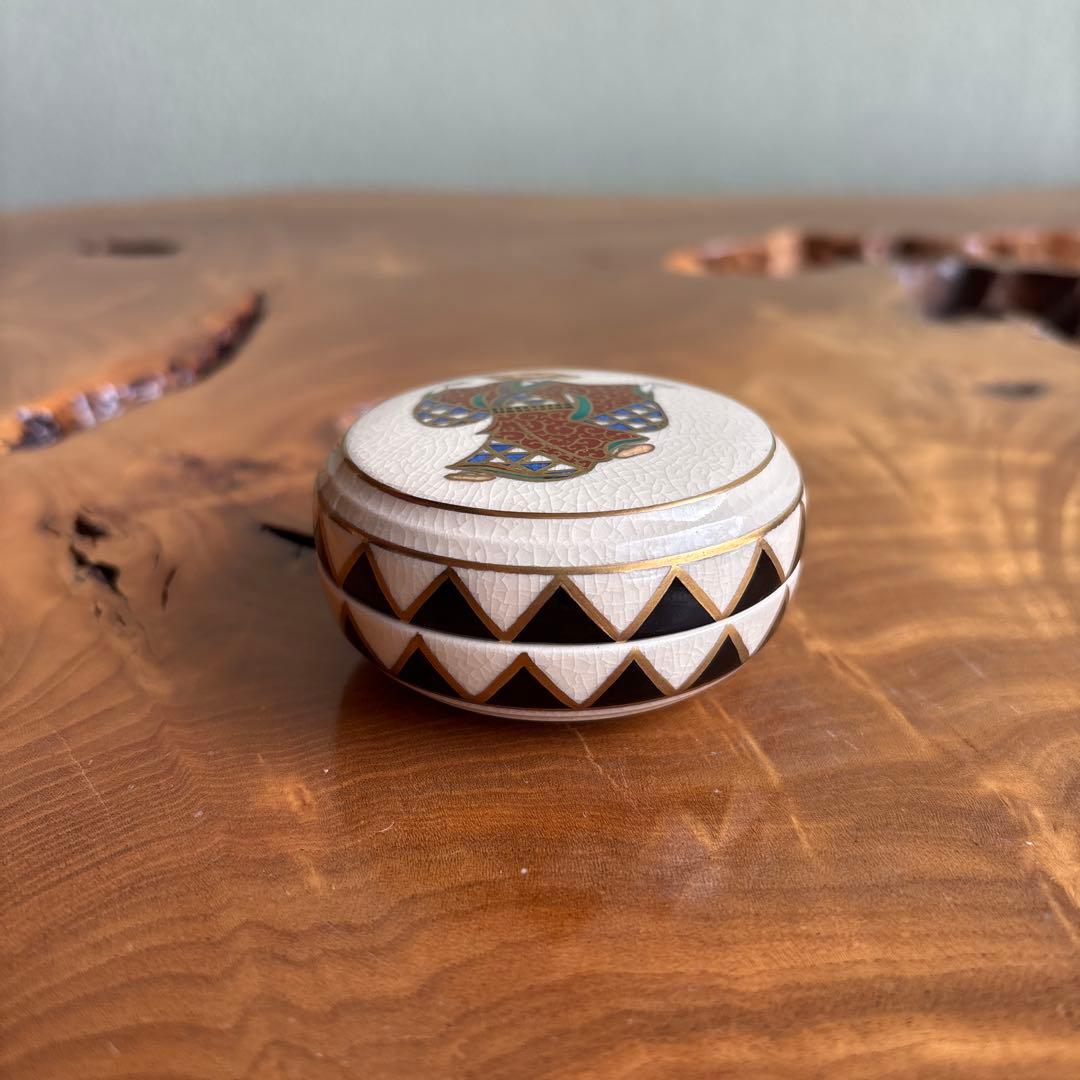 色絵踊り子絵 香合 清閑寺窯造 茶道具 共箱