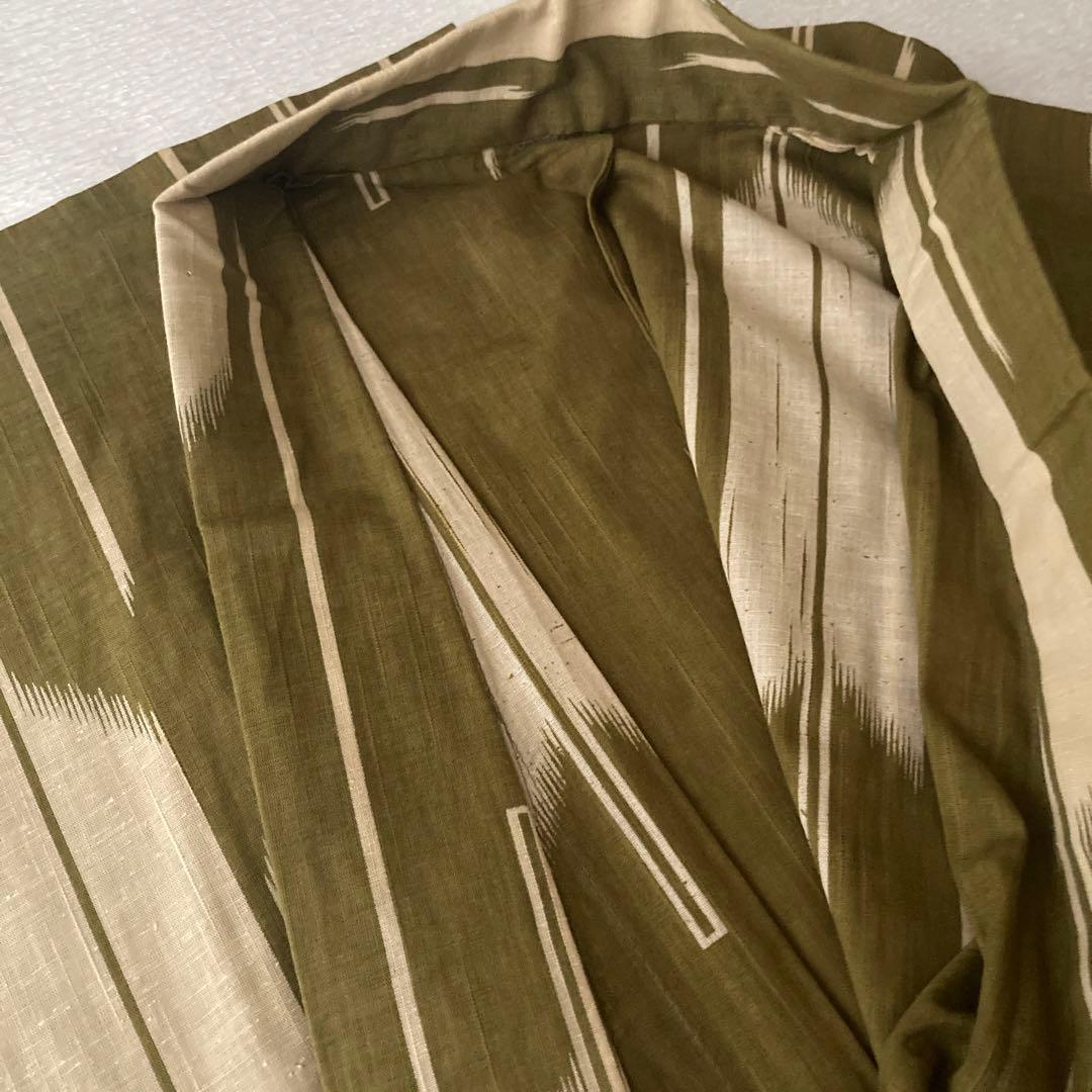 撫松庵　そしてゆめ　鶯色と生成りの矢羽浴衣　未使用　日本製　美品　ゆったりサイズ