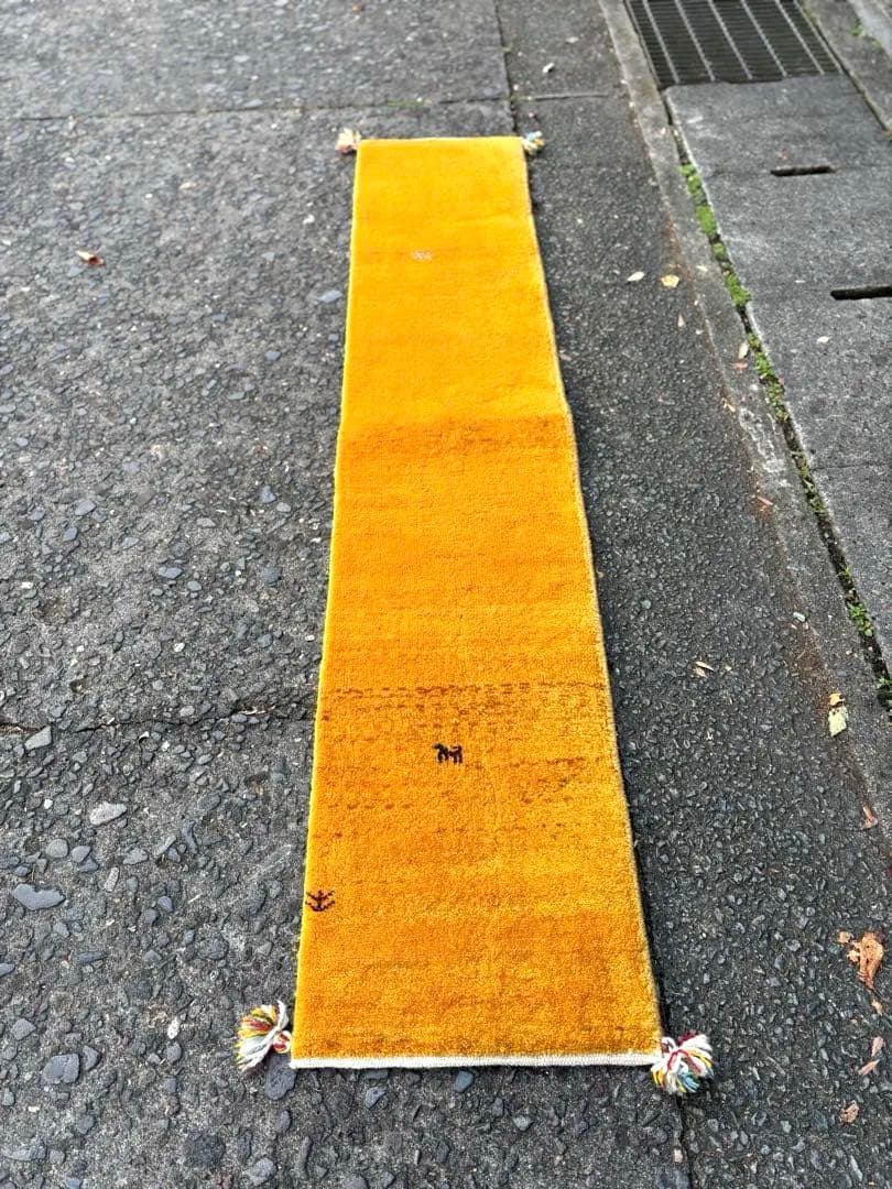 693 ヴィンテージ イラン製 ギャッベ ランナー 細長 動物模様 百貨店購入