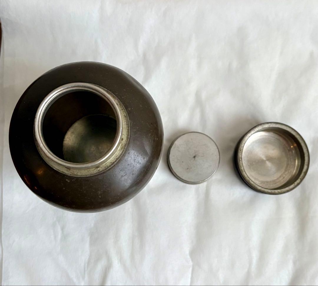 【稀少】　中国古美術　錫製茶罐　在銘「端春」　錫製品　茶道具　錫器　茶器