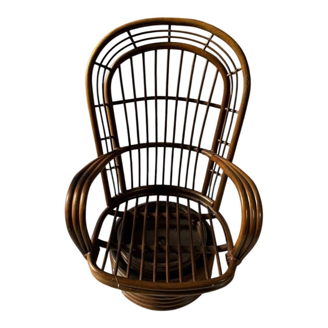 昭和レトロ 古家具 回転式ラタンチェア