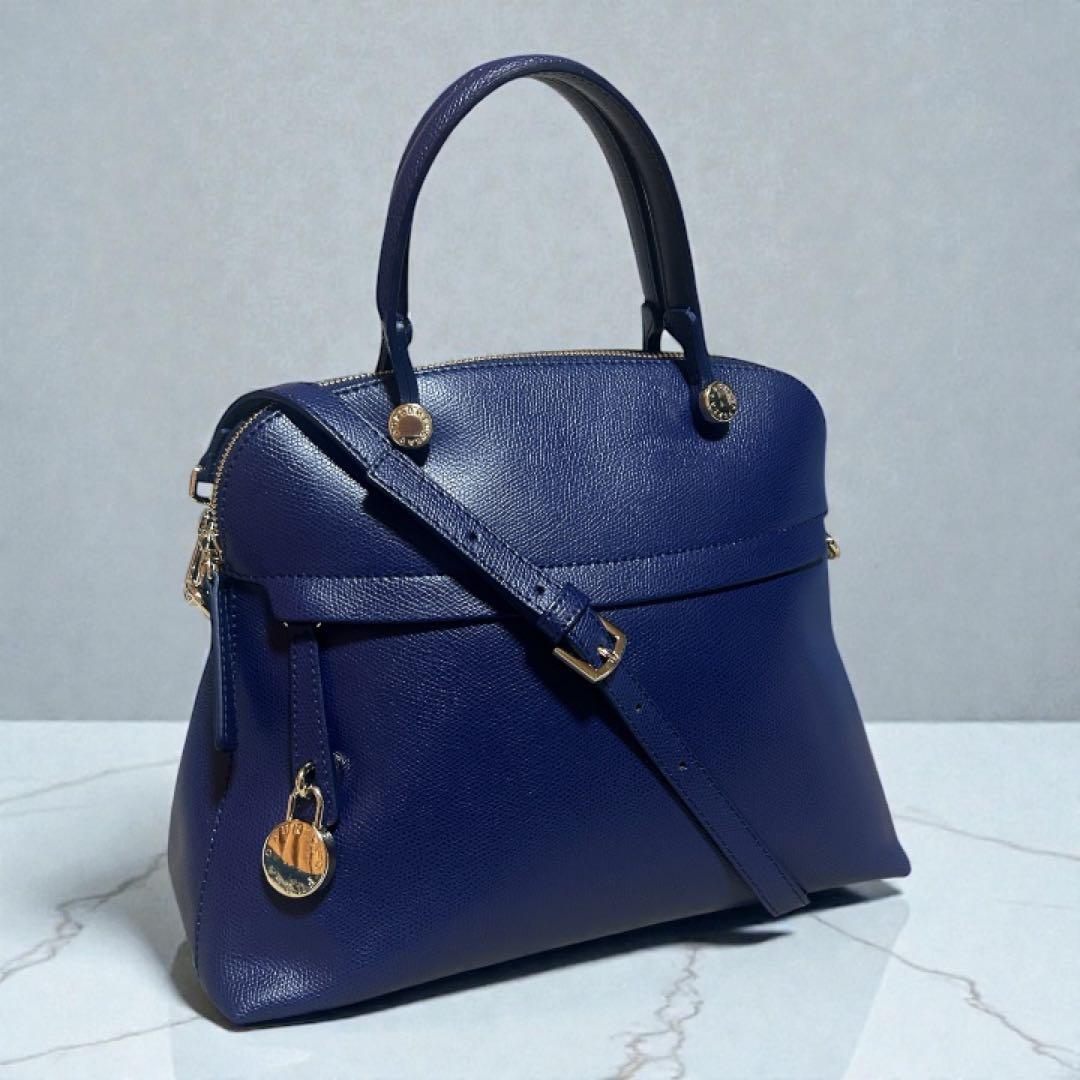 【極美品】 FURLA フルラ　パイパー　2wayバッグ ブルーレザー