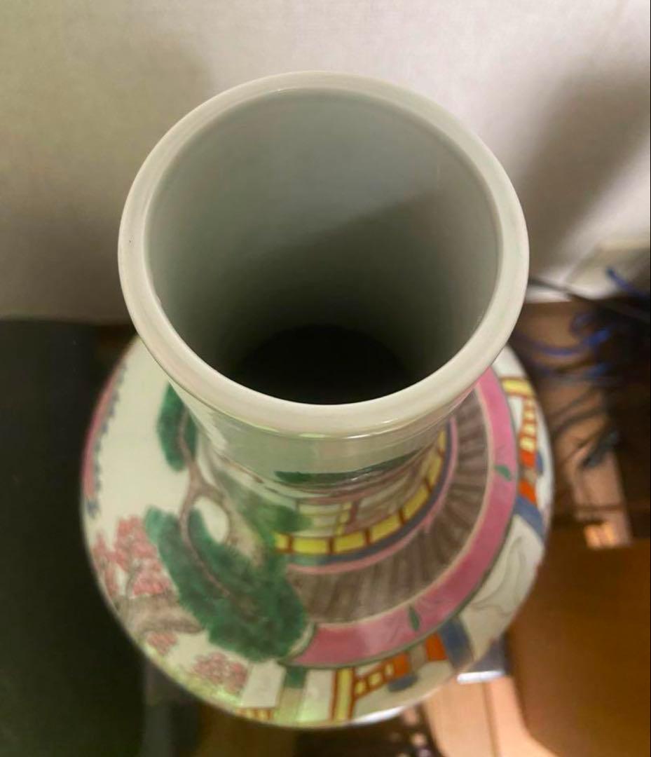 中国古美術　清末民国時代　粉彩天球瓶　40cm 刀馬人物