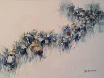 【真作】絵画　油彩　農村の人々を描く群像画　収穫のリズム　働く光景　Y115