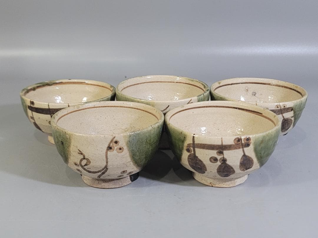 DT392 青織部 碗 五件 共箱 時代物