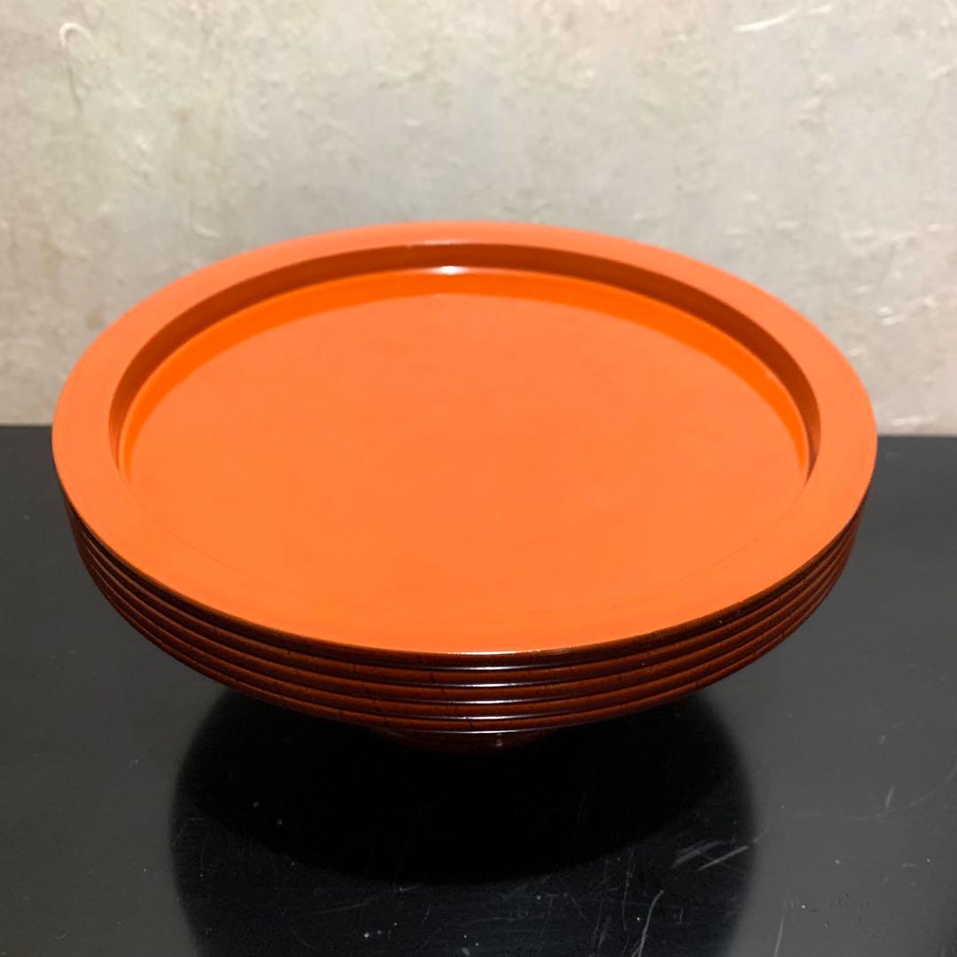 独楽干菓子器　﻿茶道具　高杯　朱塗　菓子器　漆器　干菓子器　共紙箱入り