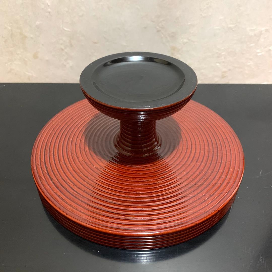 独楽干菓子器　﻿茶道具　高杯　朱塗　菓子器　漆器　干菓子器　共紙箱入り