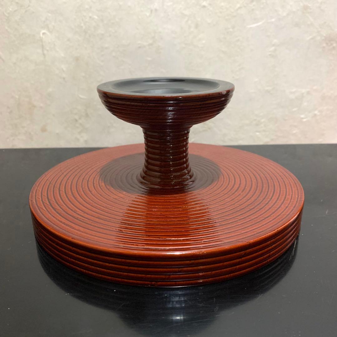 独楽干菓子器　﻿茶道具　高杯　朱塗　菓子器　漆器　干菓子器　共紙箱入り