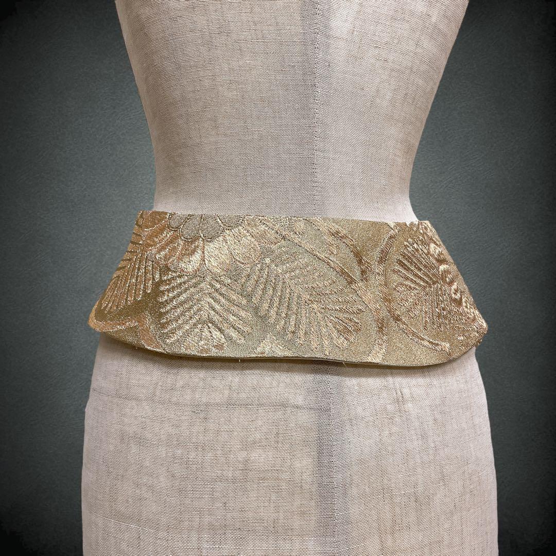 金糸 刺繍帯 サッシュベルト W50〜95cm 着物リメイク J80111