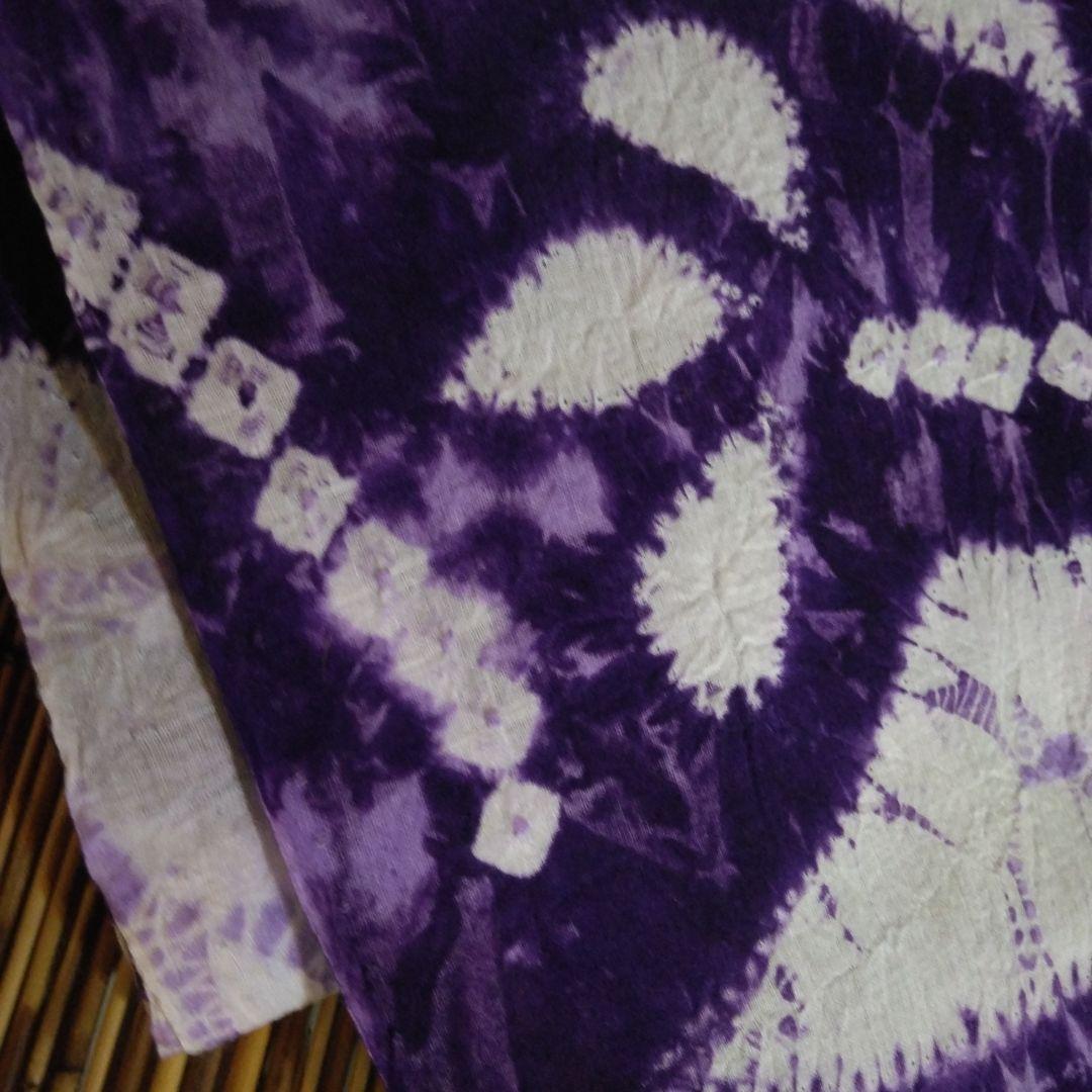 有松絞りの浴衣反物⭐紫色　花柄 幾何学模様