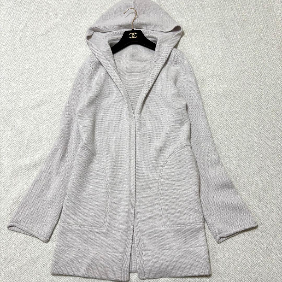 FOXEY フォクシー フード付 ロングカーディガン カシミヤ100% グレー