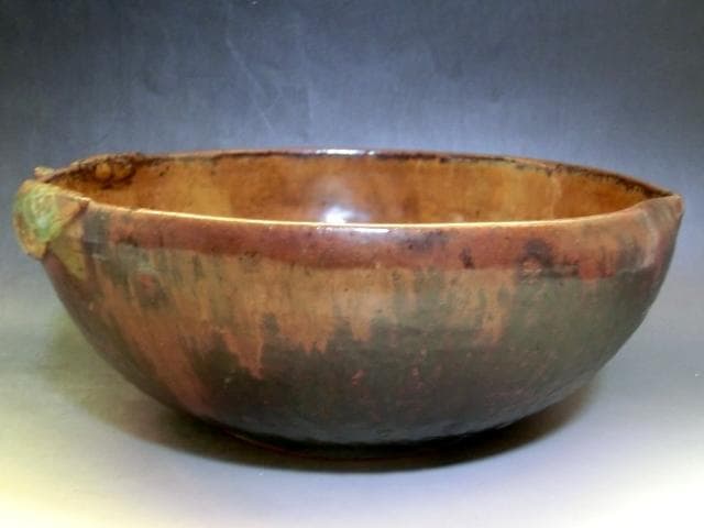 鉢■古曽部焼 桃の形 茶釉 大鉢 菓子器 菓子鉢 古美術 時代物 骨董品■