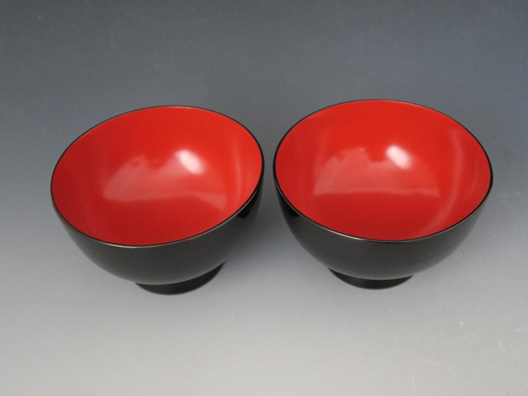 【輪島塗】雑煮椀 塩徳屋漆器店 黒内朱塗 二客揃 布着堅地 天然木 共箱