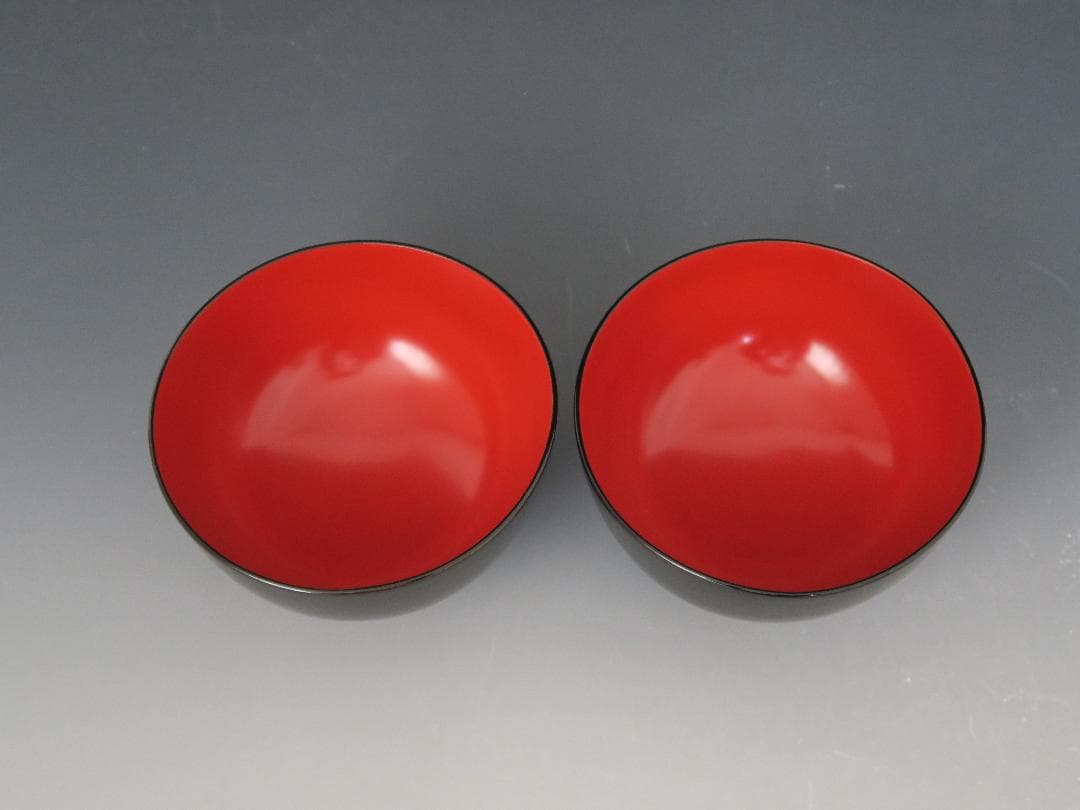 【輪島塗】雑煮椀 塩徳屋漆器店 黒内朱塗 二客揃 布着堅地 天然木 共箱