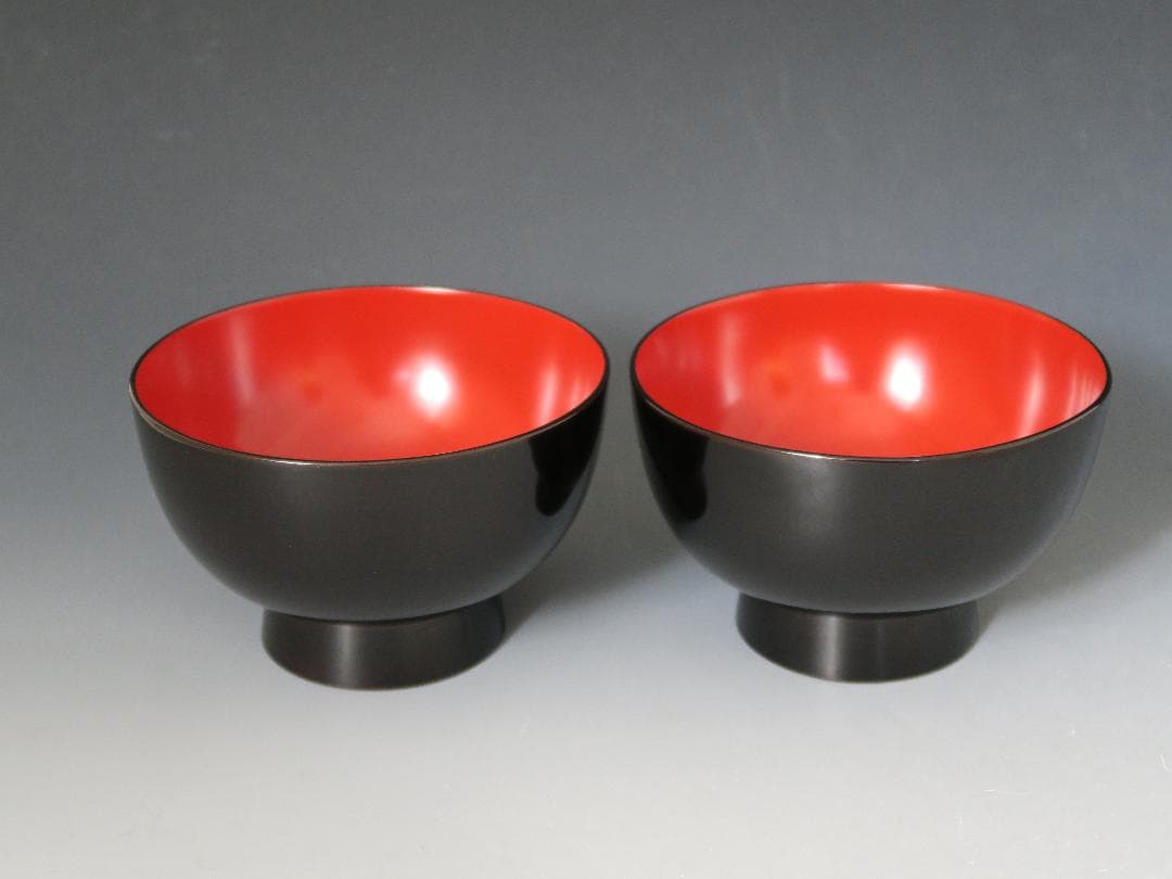 【輪島塗】雑煮椀 塩徳屋漆器店 黒内朱塗 二客揃 布着堅地 天然木 共箱