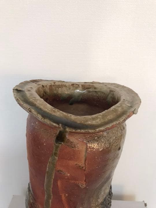 寺垣外窯　杉本貞光作　信楽　花入　共箱(在銘、作家物、花瓶)備前焼　本物保証