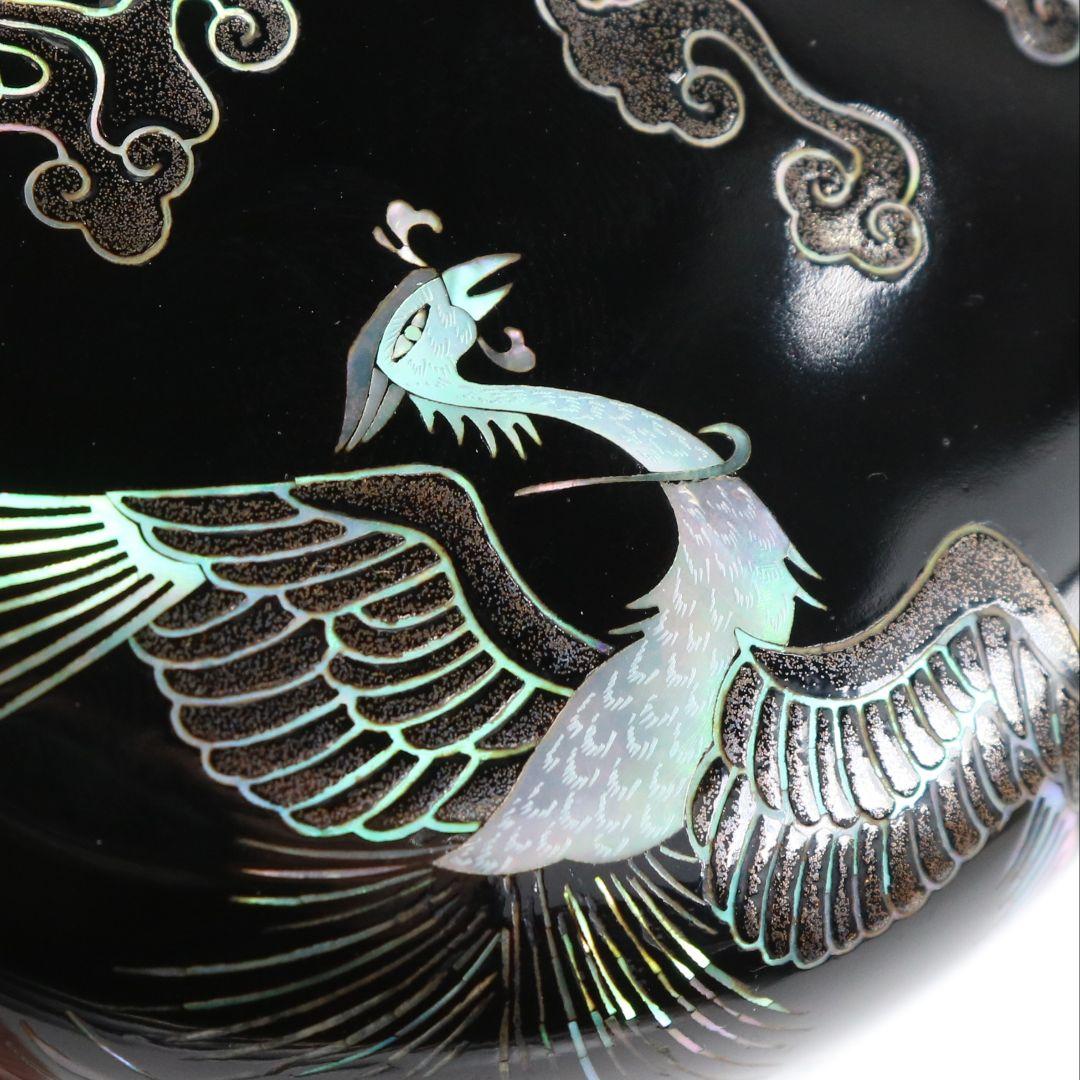 閔鍾泰作 鳳凰図青貝 大棗 螺鈿細工 韓国美術 茶道具 共箱　V1001