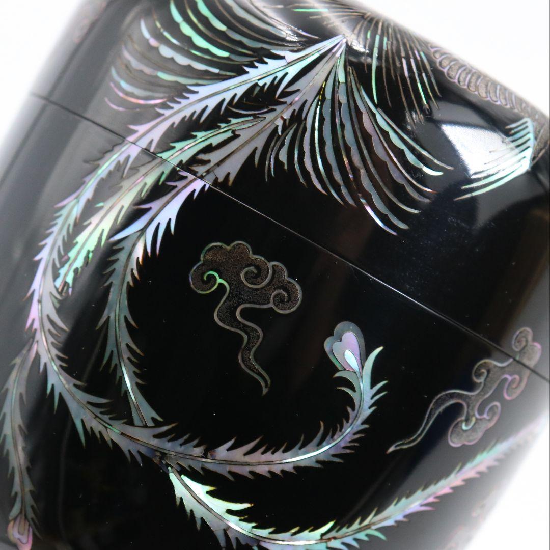 閔鍾泰作 鳳凰図青貝 大棗 螺鈿細工 韓国美術 茶道具 共箱　V1001