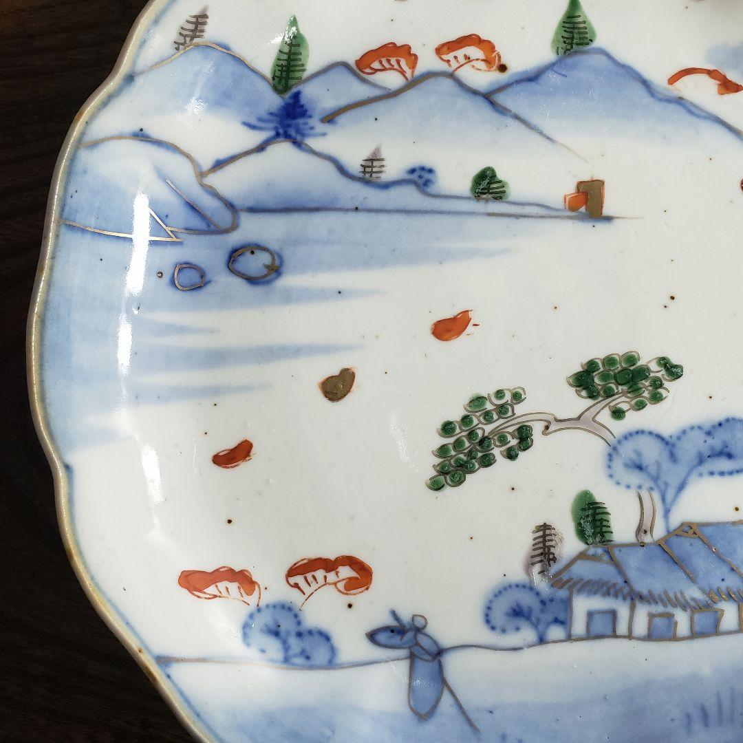 皿　色絵　山水　江戸　家屋　古伊万里　染付　鳥　松竹梅