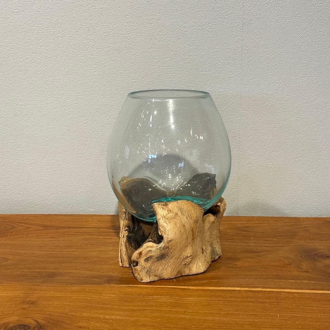 バリ島流木ガラス　w16×d14×h20cm 水槽　アクアリウムメダカ水槽812