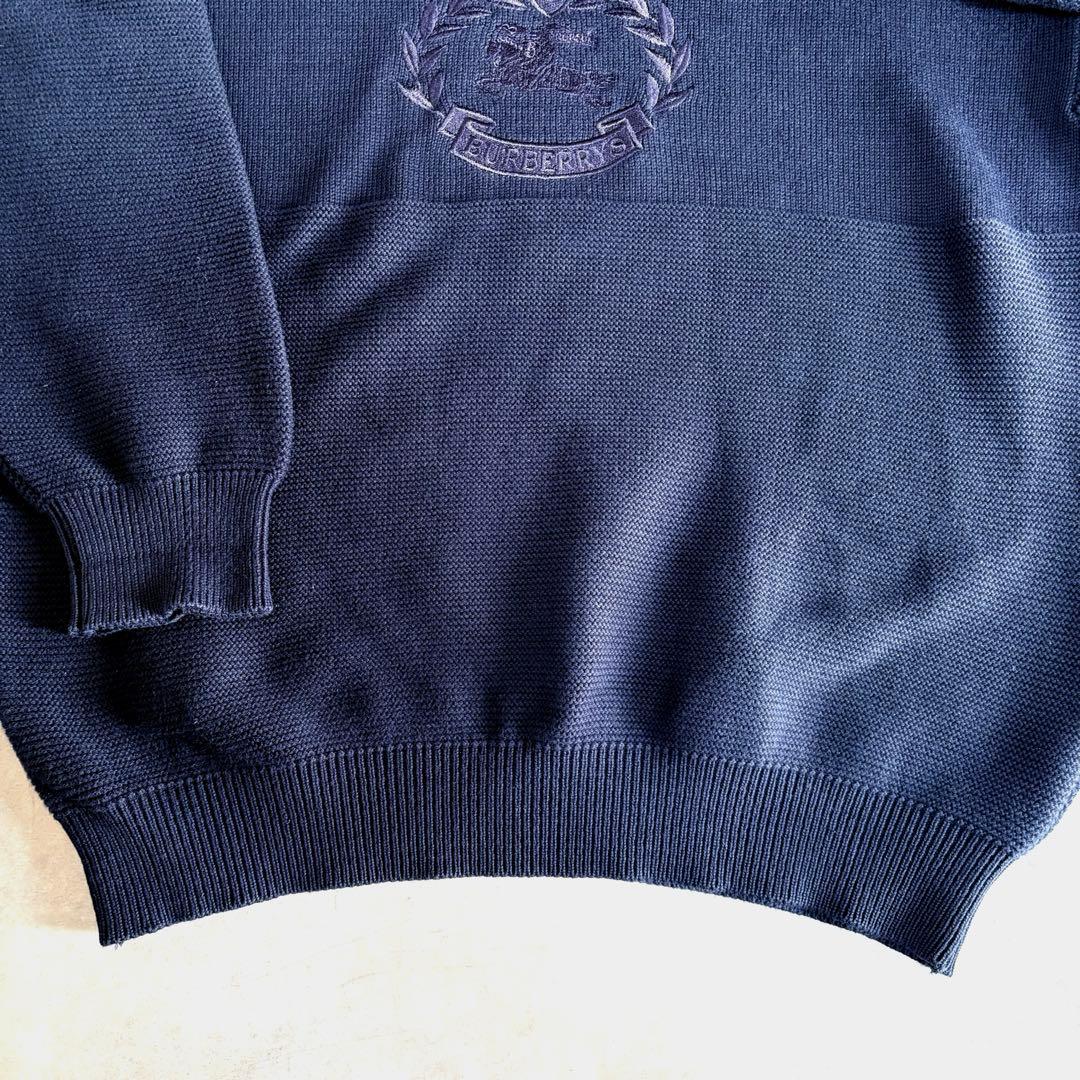Burberrys 英国製 クレスト刺繍 ホースロゴ コットンニット ネイビー