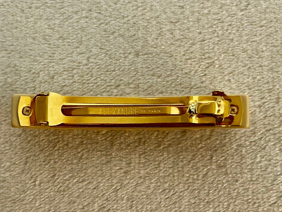 美品◆アレクサンドルドゥパリ パール バレッタ 8cm べージュ◆