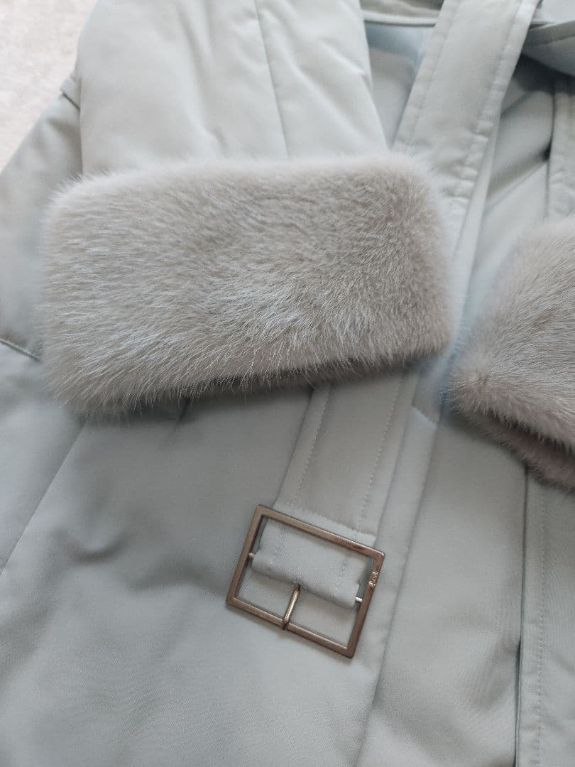 Harrods 美品 英国高級コート ミンクファー着脱可能 中綿 淡いブルー