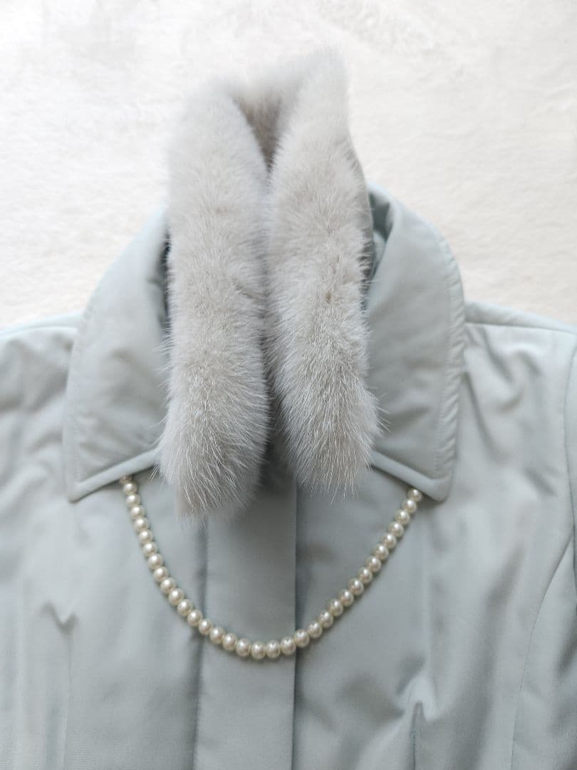 Harrods 美品 英国高級コート ミンクファー着脱可能 中綿 淡いブルー