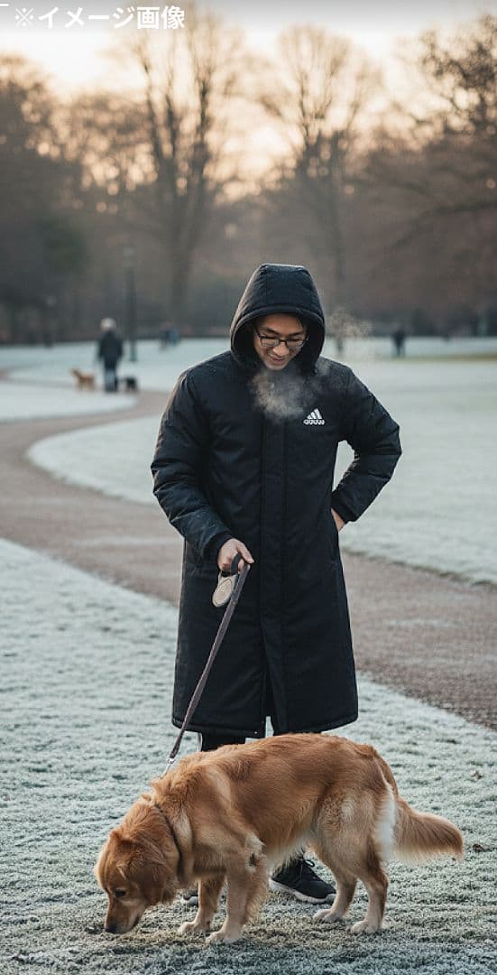 【 adidas 】【極暖】ベンチコート ボア裏地 ロング丈 ブラック Lサイズ