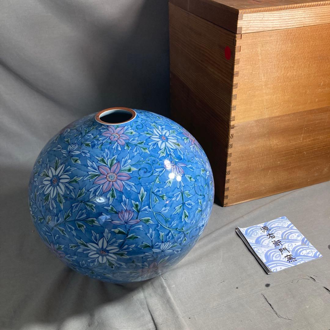 【源右衛門】古伊万里の伝統　日本の名窯　舘林源右衛門作　染錦鉄線花文　大花瓶