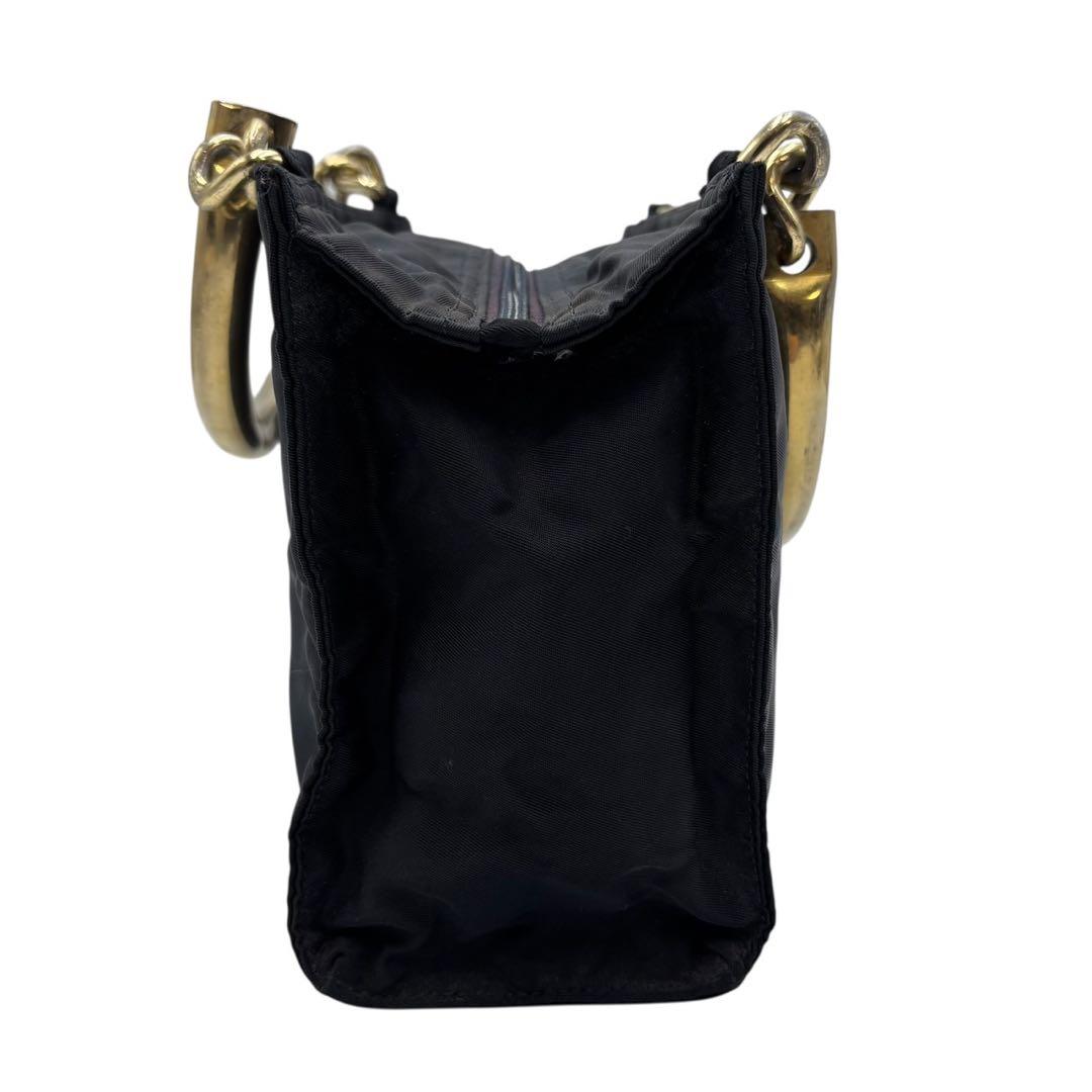 【美品】プラダPRADA ナイロン メタルハンドル ハンドバッグ 黒