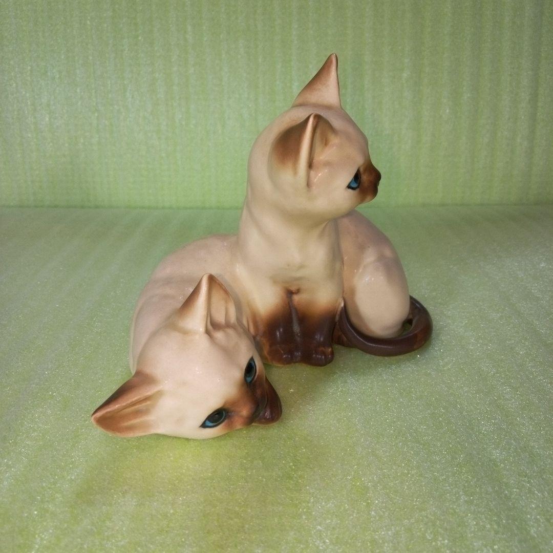 アンティークな猫の置物　仲良し　兄弟？　シャム猫？　ポインテッド？　レア　希少